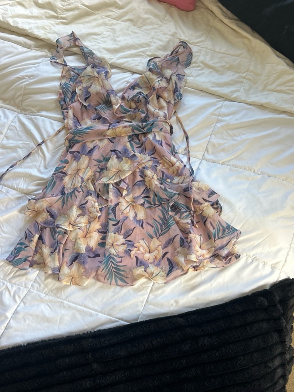 Windsor Lavender Pink Floral Ruffle Mini Dress